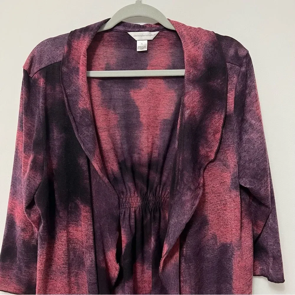 Christopher & Banks Womens Open Front Ruffle Cardigan Size XL Maroon Whimsigoth